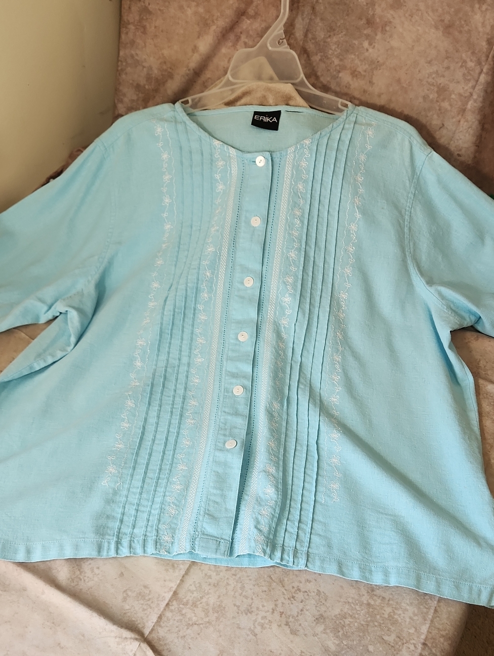Erika Sky Blue Pintuck Button Front Blouse